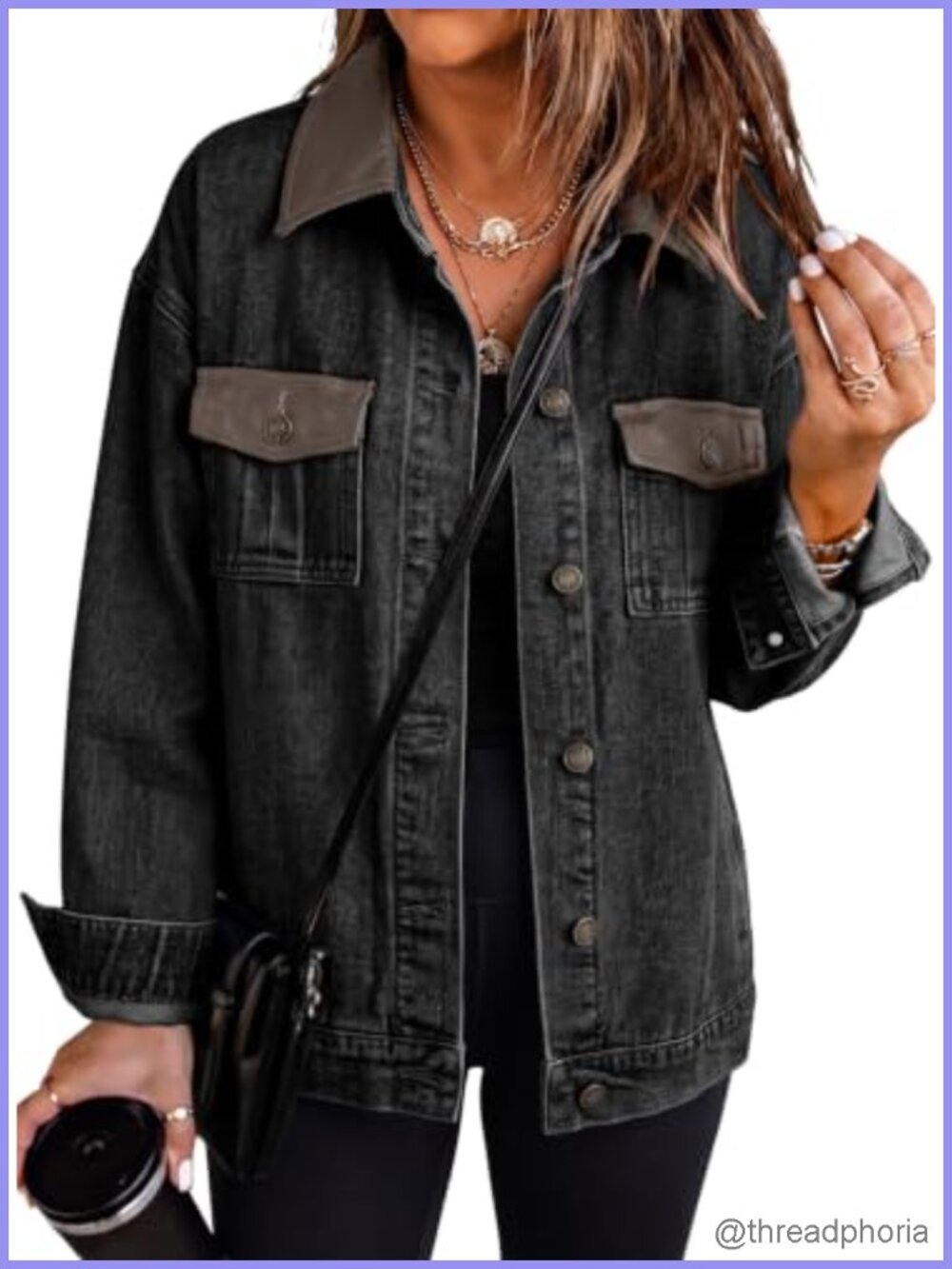 Womens Washed Denim Jean Jacket Faux Leather Boyfriend Coat